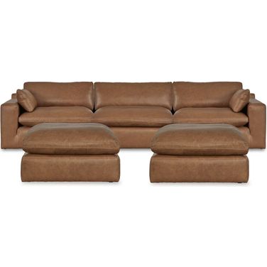 Emilia 3-Piece Sectional and 2 Ottomans In Caramel