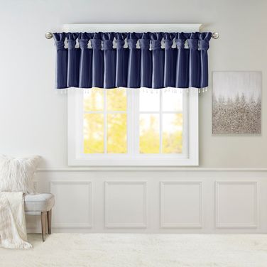 Emilia Lightweight Faux Silk Valance with Beads In Navy