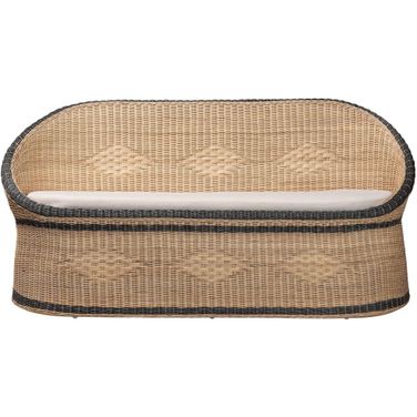 Emiliana Natural Rattan Loveseat In Natural Brown and Black