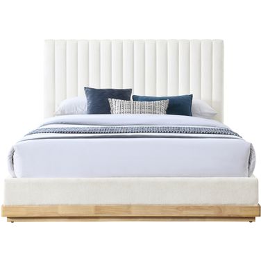 Emmet Chenille Fabric Full Bed In Natural and Cream
