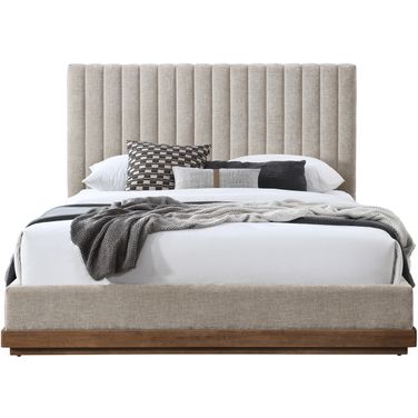 Emmet Chenille Fabric King Bed In Brown and Beige