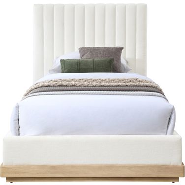Emmet Chenille Fabric Twin Bed In Natural and Cream