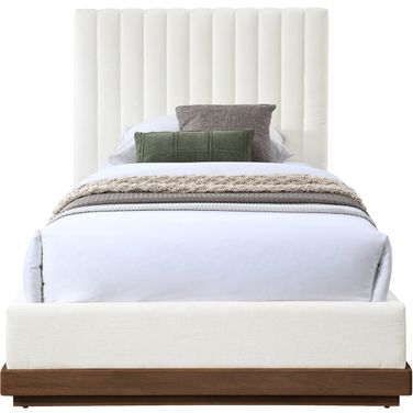 Emmet Chenille Fabric Twin Bed In Natural and Cream