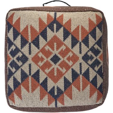 Emora Tribal Cotton Blend Ottoman Pouf In Brown and Orange
