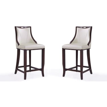 Emperor Bar Stool in Pearl White and Walnut (Set of 2)