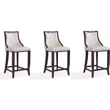 Emperor Bar Stool in Pearl White and Walnut (Set of 3)