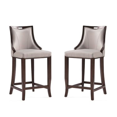 Emperor Faux Leather Barstool Set of 2 In Light Grey