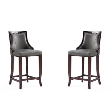 Emperor Faux Leather Barstool Set of 2 In Pebble Grey