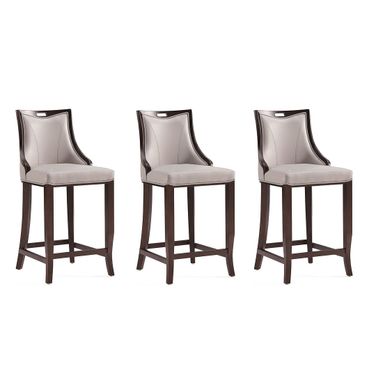 Emperor Faux Leather Barstool Set of 3 In Light Grey