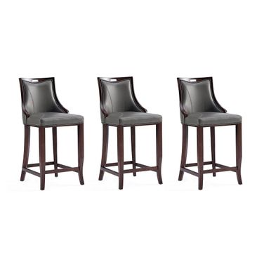 Emperor Faux Leather Barstool Set of 3 In Pebble Grey