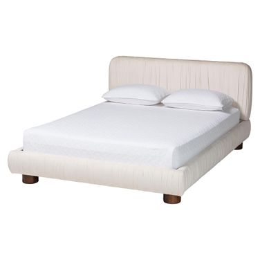 Emsley Pleated Velvet Queen Platform Bed In Ivory