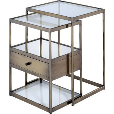 Enca Antique Brass and Clear Glass Nesting Tables