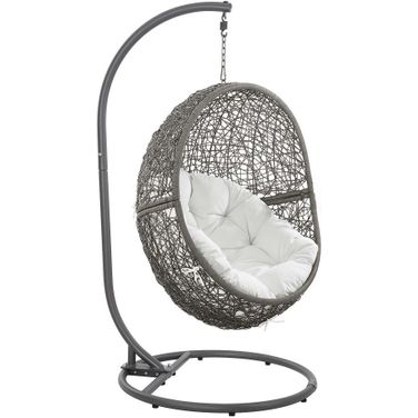 Encase Outdoor Patio Rattan Swing Chair In Gray and White