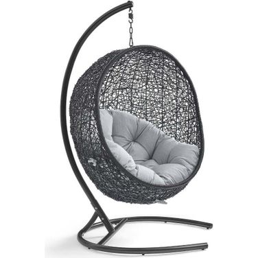 Encase Sunbrella Swing Outdoor Patio Lounge Chair In Black and Beige