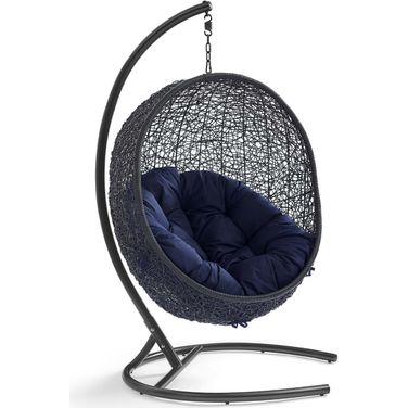 Encase Sunbrella Swing Outdoor Patio Lounge Chair In Black and Gray