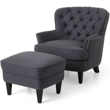 Enchante Living Room Set with Tufted Back Club Chair and Ottoman In Grey