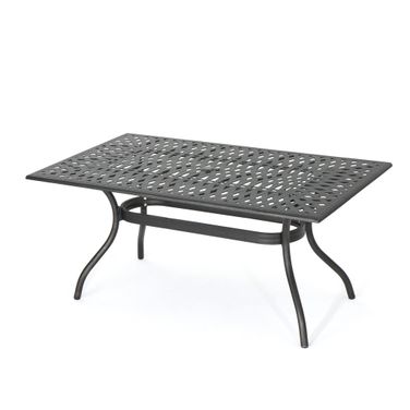 Enchantia 68 Inch Outdoor Rectangular Dining Table with Weave Tabletop and Flared Legs In Copper