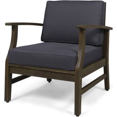 Enchanting Outdoor Club Chair with Slat Panel Design and Water Resistant Cushion In Dark Grey