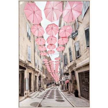 Enchanting Umbrellas Promenade - 48" x 32" - Gloss Canvas In Ivory and Pink