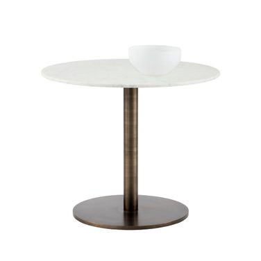 Enco 35 Inch Round Bistro Table In Antique Gold and White