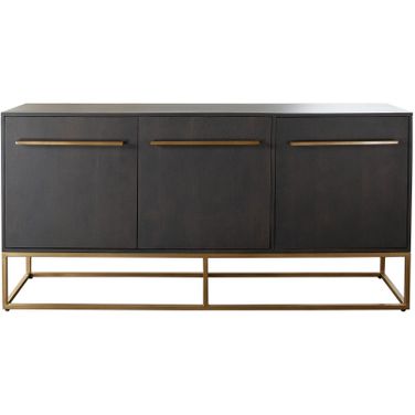 Encore Solid Mango Wood 3-Door Sideboard In Grey Oak Finish With Gold Metal Handle and Base
