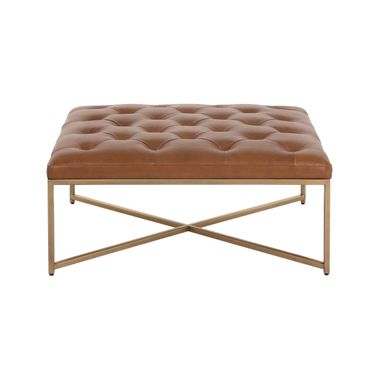 Endall Ottoman In Vintage Camel and Antique Brass