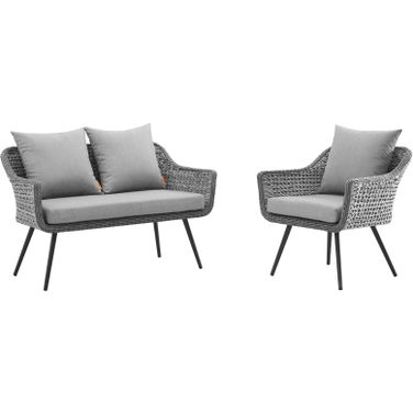 Endeavor Gray 2 Piece Outdoor Patio Wicker Rattan Sectional Sofa Set