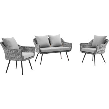 Endeavor Gray 3 Piece Outdoor Patio Wicker Rattan Sectional Sofa Set EEI-3175-GRY-GRY-SET