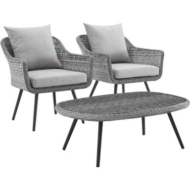 Endeavor Gray 3 Piece Outdoor Patio Wicker Rattan Sectional Sofa Set EEI-3179-GRY-GRY-SET