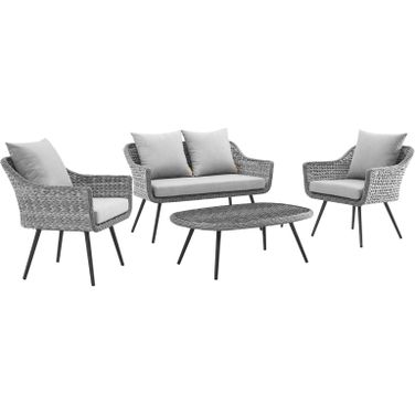 Endeavor Gray 4 Piece Outdoor Patio Wicker Rattan Sectional Sofa Set