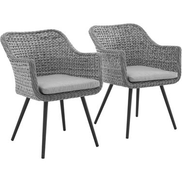 Endeavor Gray Dining Arm Chair Outdoor Patio Wicker Rattan Set of 2