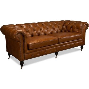 English Cuba Brown Tufted Club Sofa