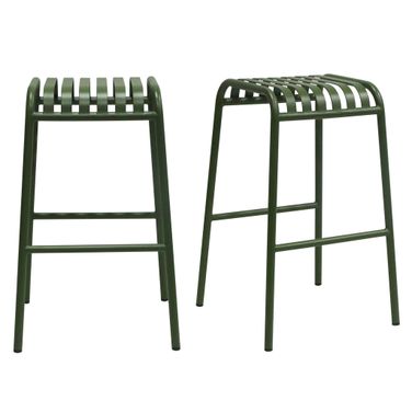 Enid Stackable Outdoor Barstool Set of 2 In Dark Green