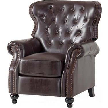 Enigmatic Upholstered Recliner Chair with Diamond Tufting, Nailhead Accents and Rolled Arms In Dark Brown