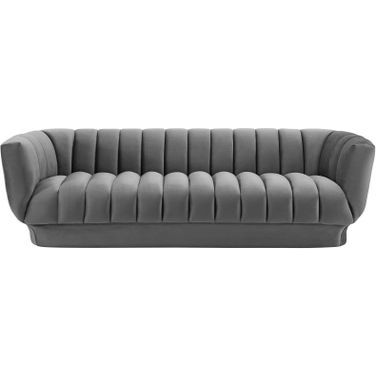Entertain Gray Vertical Channel Tufted Performance Velvet Sofa