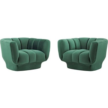 Entertain Green Vertical Channel Tufted Performance Velvet Arm Chair Set of 2