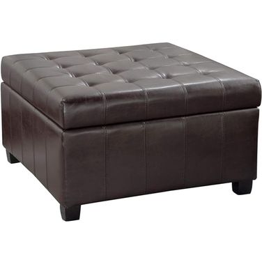 Enthralling PU Leather Upholstered Storage Ottoman with Tufted Waffle Stitch In Brown