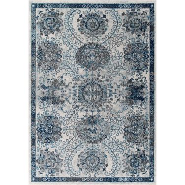 Entourage Ivory and Blue Kensie Distressed Floral Moroccan Trellis 8x10 Area Rug