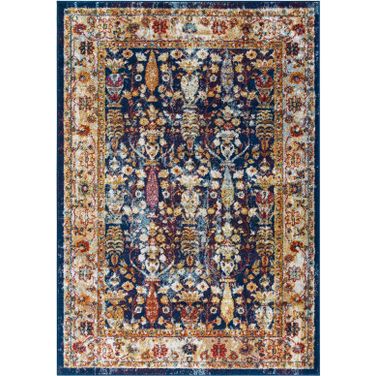 Entourage Yellow and Orange Jessa Distressed Vintage Floral Lattice 5x8 Area Rug R-1170B-58