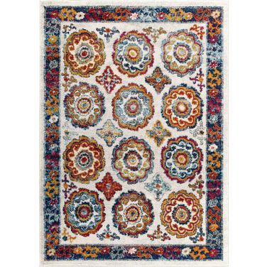 Entourage Yellow and Orange Odile Distressed Floral Moroccan Trellis 8x10 Area Rug R-1168A-810