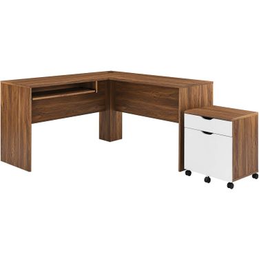 Envision Wood Desk and File Cabinet Set In Walnut White