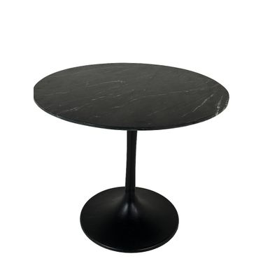 Enzo 30 Inch Round Marble Top Dining Table In Black Top and Base