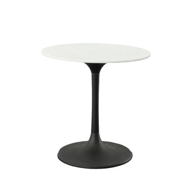 Enzo 30 Inch Round Marble Top Dining Table In White Top and Black Base