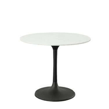 Enzo 36 Inch Round Marble Top Dining Table In White Top and Black Base