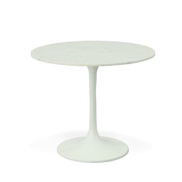 Enzo 36 Inch Round Marble Top Dining Table In White Top and Base