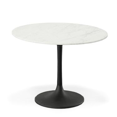 Enzo 40 Inch Round Marble Top Dining Table In White Top and Black Base