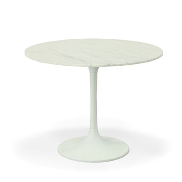 Enzo 40 Inch Round Marble Top Dining Table In White Top and Base