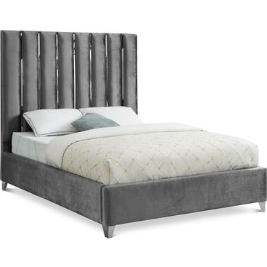 Enzo Velvet Full Bed In Grey