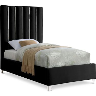 Enzo Velvet Twin Bed In Black