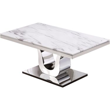 Eric Genuine Coffee Table In White Marble and Silver Stainless Steel